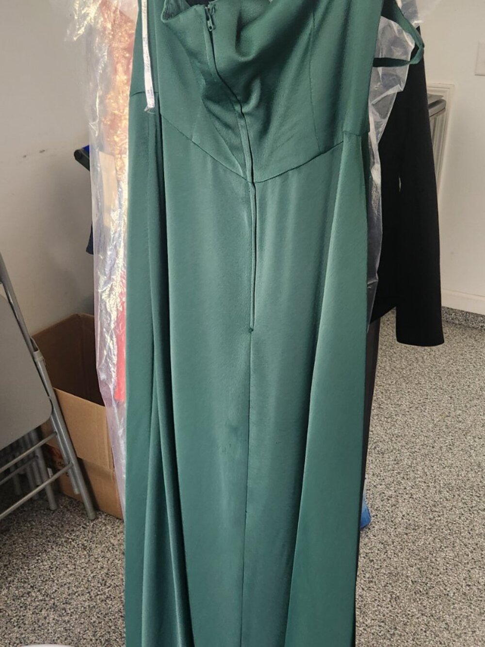 DB Studio F20099 Crepe Back Satin One-Shoulder Bridesmaid Dress in Juniper - Picture 10 of 12